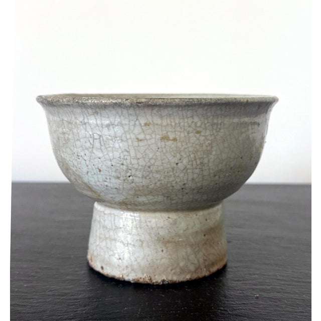 Early Korean White Ceramic Stem Bowl Joseon Dynasty For Sale - Image 4 of 16