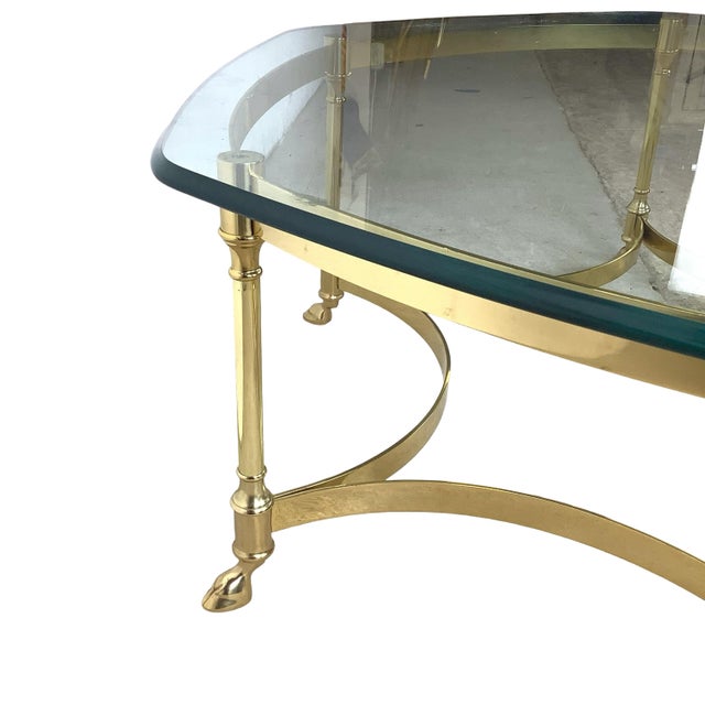 Brass & Glass Coffee Table | Hollywood Regency Style, Hoof Foot Base For Sale - Image 14 of 18