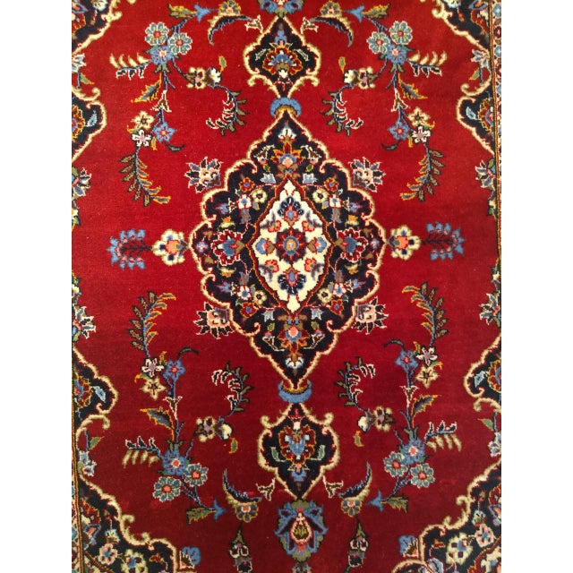 Vintage Persian Kashan Rug, Hand-Knotted Wool, Floral Pattern, Red & Navy, 4x6 For Sale - Image 11 of 17