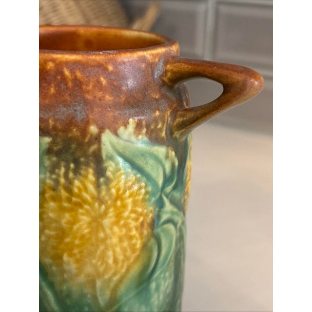 Late 20th Century Antique Roseville Sunny Farm Sunflower Art Deco Pottery Flower Garden Home Vase For Sale - Image 5 of 12
