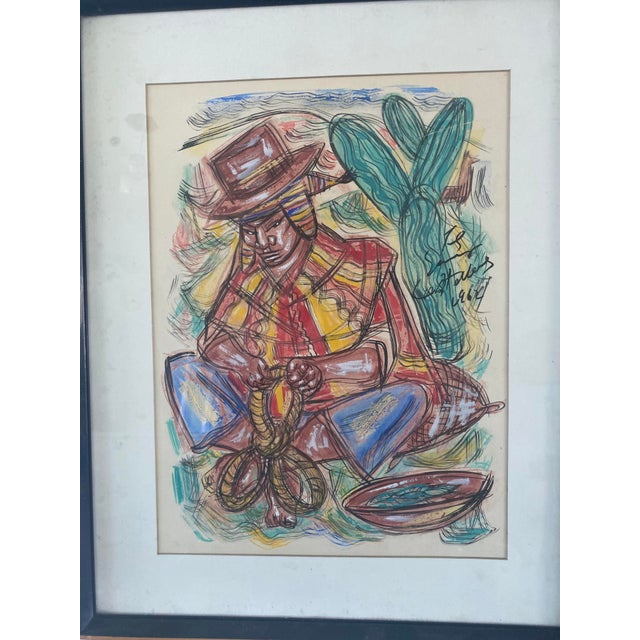 Pair of Vintage 1960s Latin American Watercolors of Dancers in Native Costumes For Sale - Image 9 of 12