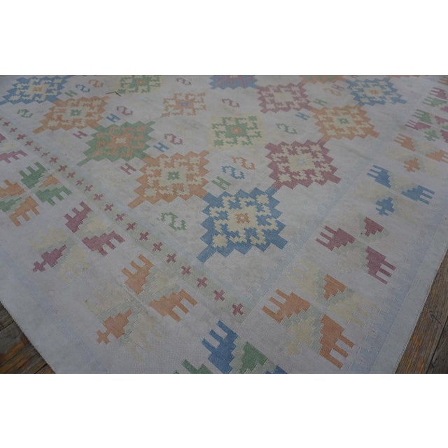 Indian 1930s Multicolor Diamond Antique Indian Cotton Dhurrie Carpet 6' X 9' Flatweave Rug For Sale - Image 3 of 6