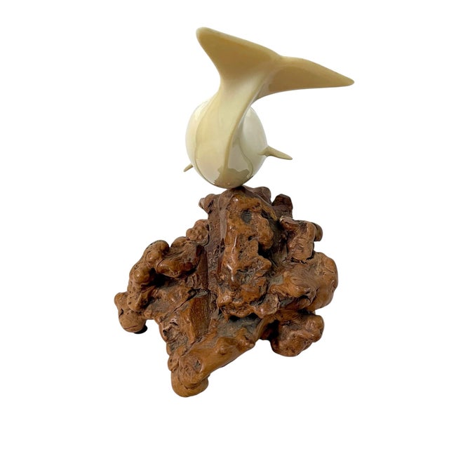 1970s Vintage John Perry Polar or Bowhead Whale Sculpture on Burl Wood - Pellucida Resin For Sale - Image 5 of 10
