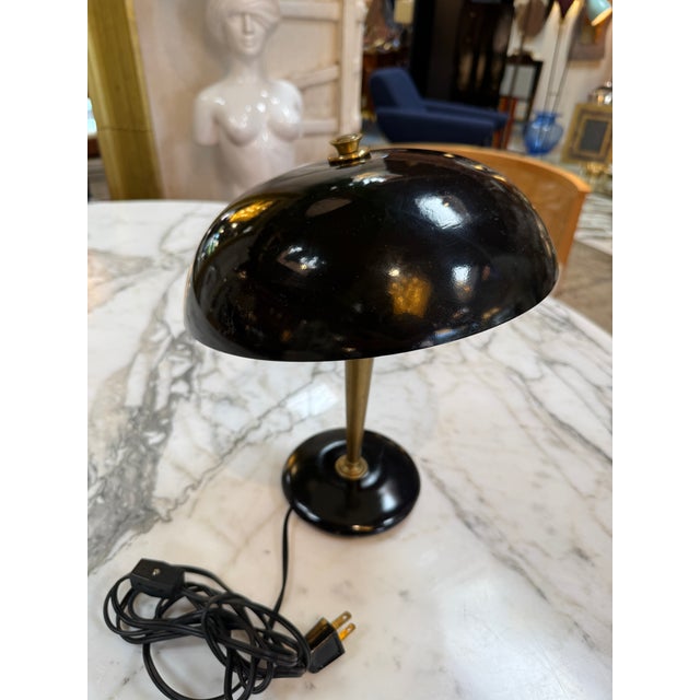Black Vintage Black Dome Table Lamp With Brass Stem 1950s For Sale - Image 8 of 8