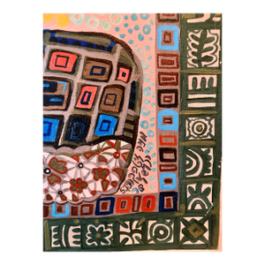 Menia LitvakIsraeli Folk Art Bright Colorful Naive Floral Painting, Mod Flowers in Vase, 1989