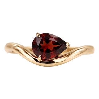 Minimalist Garnet Stacking Ring | Curved Band Garnet Ring | Teardrop Promise Ring Us 7 For Sale