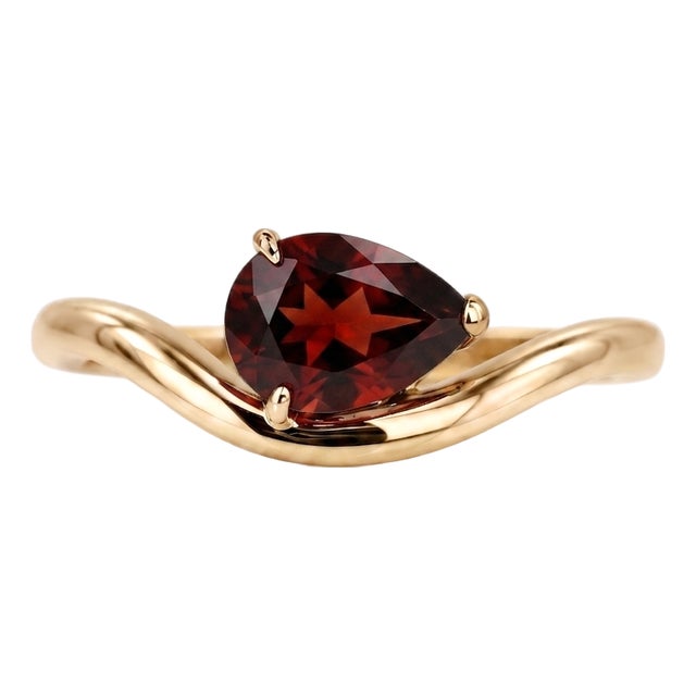 Minimalist Garnet Stacking Ring | Curved Band Garnet Ring | Teardrop Promise Ring Us 7 For Sale