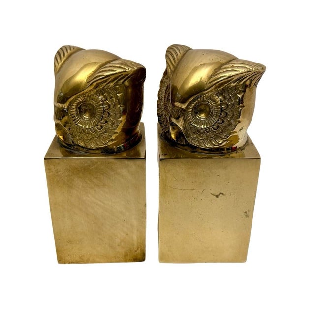 Vintage Brass Owl Bookends Pair MCM Mid Century Detailed Owl Head Pedestal M4. Beautiful vintage pair of substantial brass...