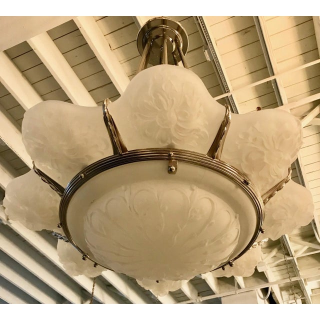 French Art Deco Floral Chandelier Signed Sabino For Sale - Image 11 of 13