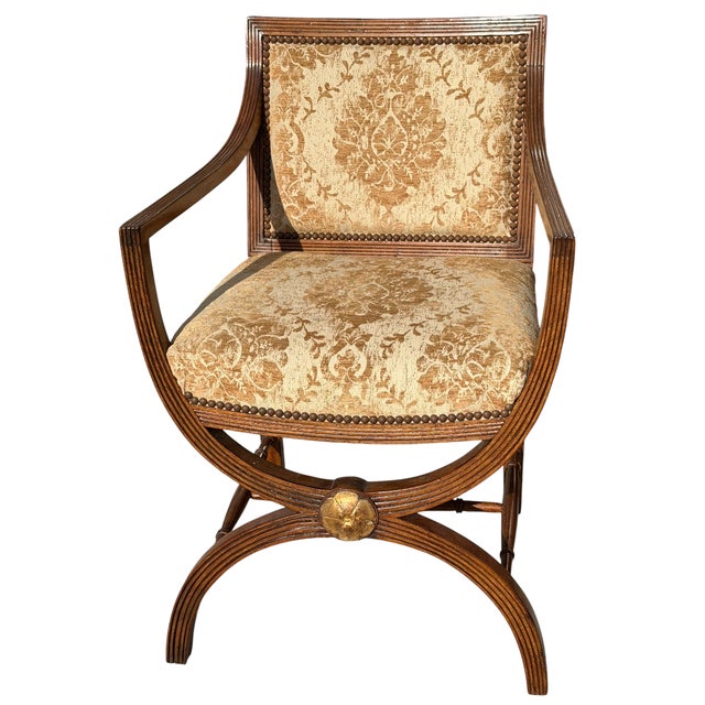 Antique Regency Style Giltwood Walnut X Chair.