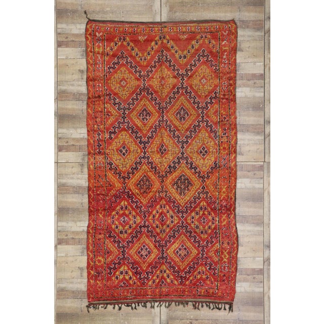 Red Vintage Berber Red Beni M'Guild Moroccan Rug - 05'09 X 10'07 For Sale - Image 8 of 9