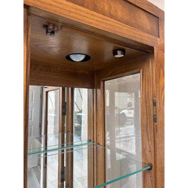 1980s Henredon Scene One Oak Lighted Curio Cabinet For Sale - Image 9 of 12