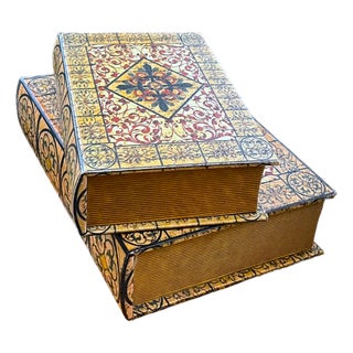 Pair of Trompe L’Oeil Faux Book Boxes in the Italian Florentine Style, 11" For Sale