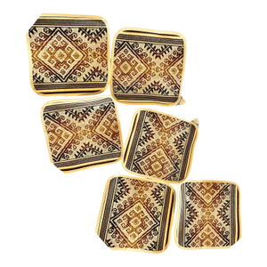 Vintage Coasters Set of 6 Late 20th Century 70s Southwestern Brown Rustic Cabin Adobe Western