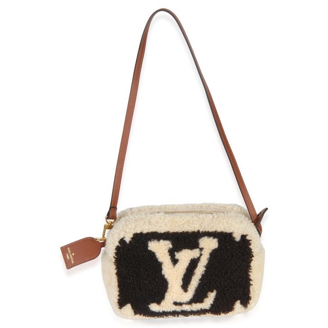 Beige Brown Beige Monogram Teddy Fleece Beach Pouch For Sale - Image 8 of 9
