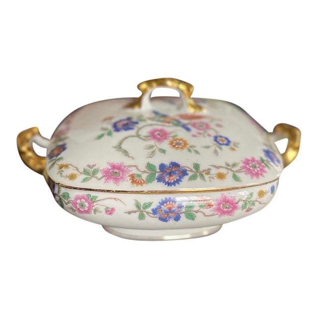 Vintage French Lidded Serving Bowl Bird of Paradise Limoges France For Sale