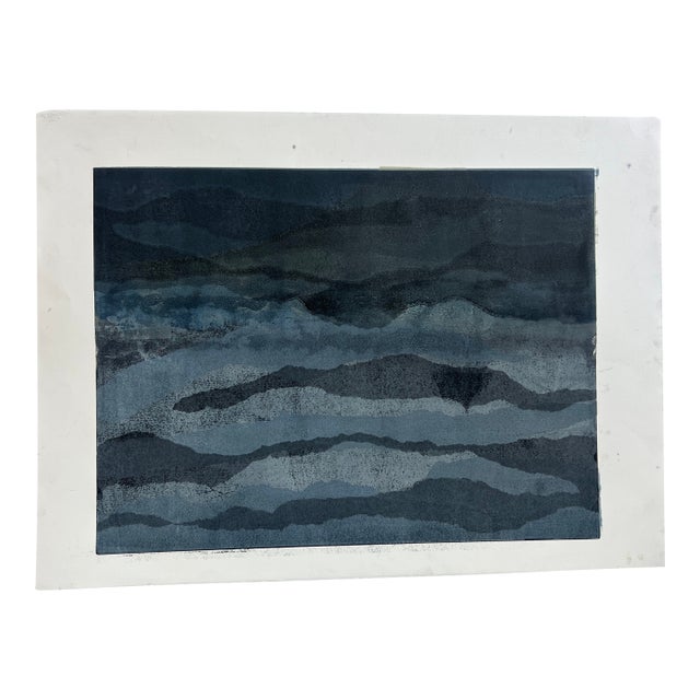 Original Unframed Contemporary Abstract Seascape Monotype “Lord’s Point” For Sale