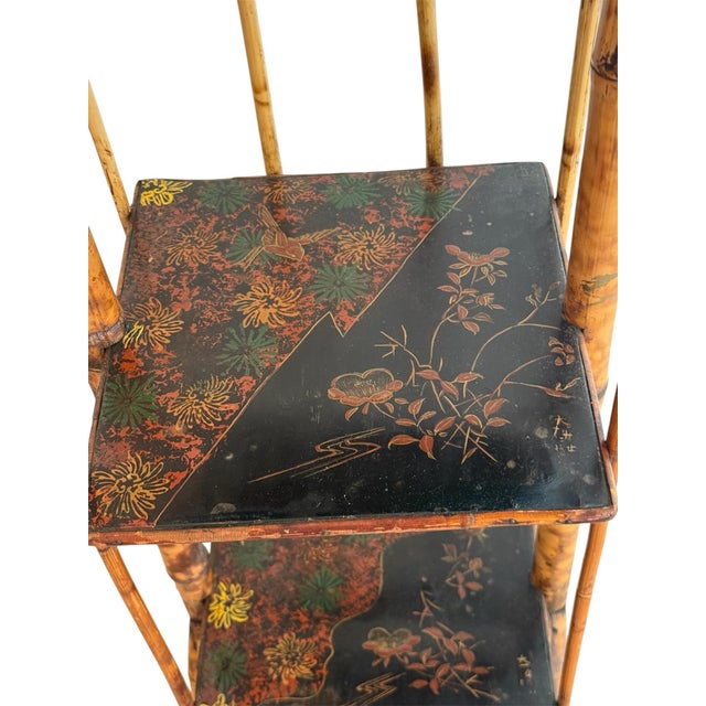 Antique Rattan Lacquered Tall Etagere For Sale - Image 9 of 12