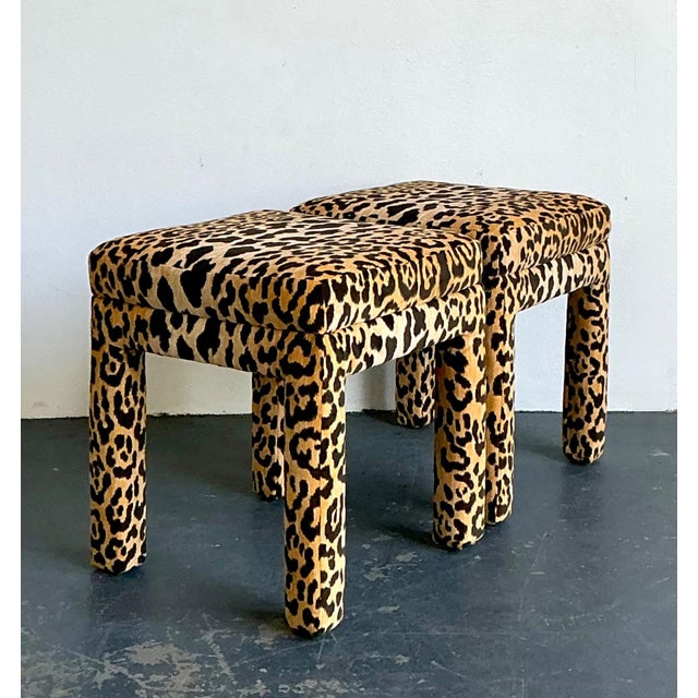 Vintage Leopard Velvet Upholstered Stools - Set of 2 For Sale - Image 10 of 17