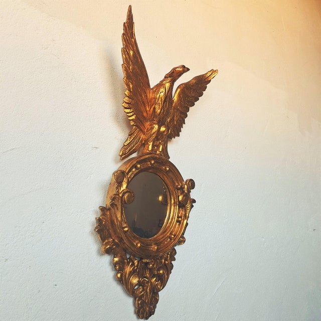 Gilded Wooden Wall Mirror with Eagle Motif For Sale - Image 4 of 5