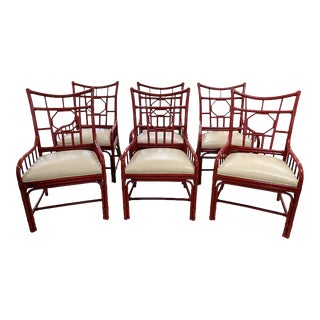 Just 2 - Palecek Rattan Chippendale Dining Chairs For Sale