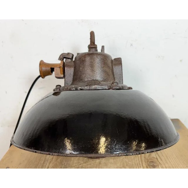 Industrial Black Enamel and Cast Iron Cage Pendant Light from Elektrosvit, 1960s For Sale - Image 13 of 18