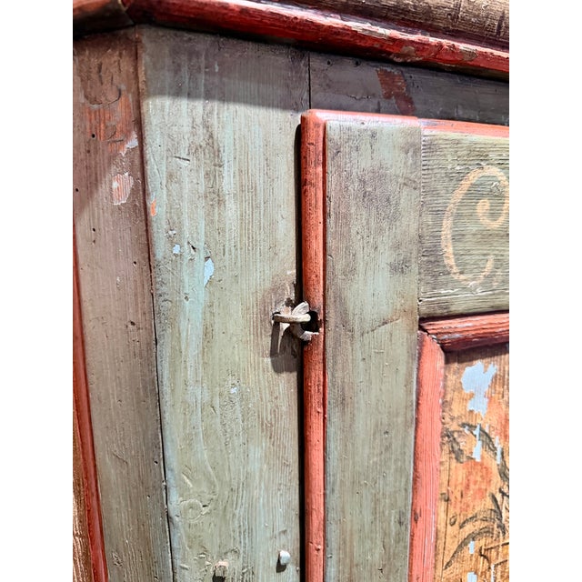 Late 18th Century Swedish Blue-Green Painted Folk Art Corner Cabinet For Sale - Image 14 of 18