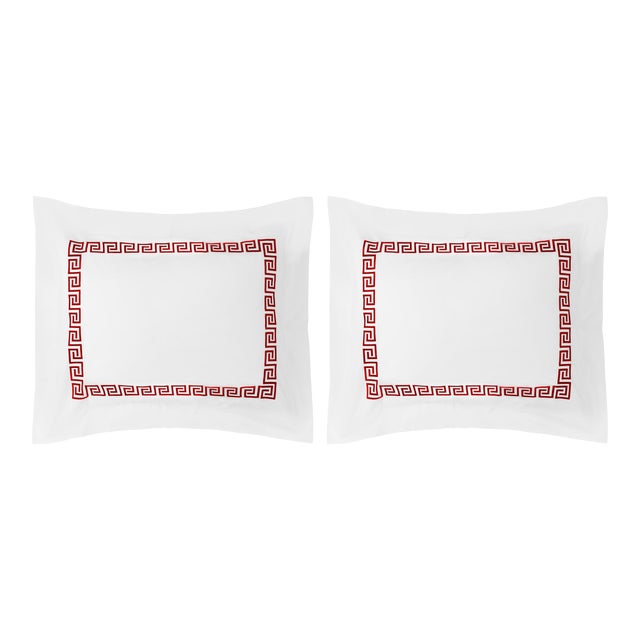 Greek Key King Shams in Red - a Pair For Sale