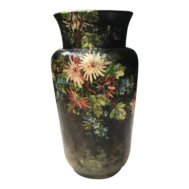 Large French Majolica Vase with Flowers Edouard Gilles, circa 1880 For Sale