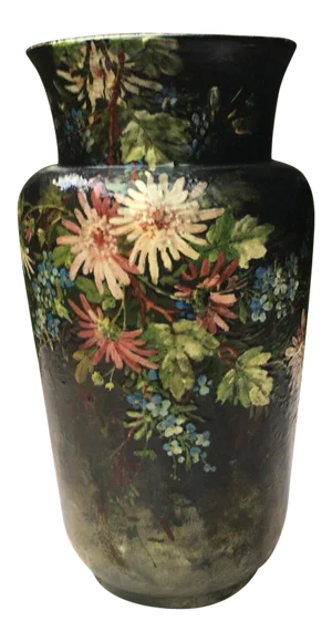 Large French Majolica Vase with Flowers Edouard Gilles, circa 1880