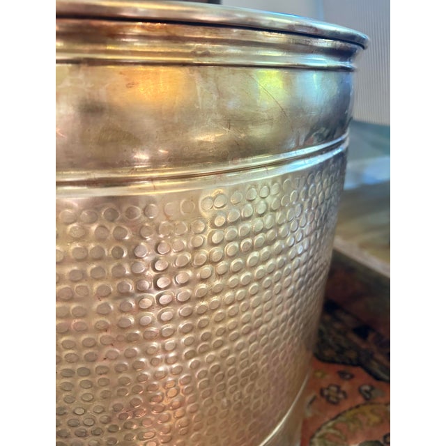 Mid 20th Century Extra Large Hammered Brass Planter or Fireplace Log Holder For Sale In New Orleans - Image 6 of 10