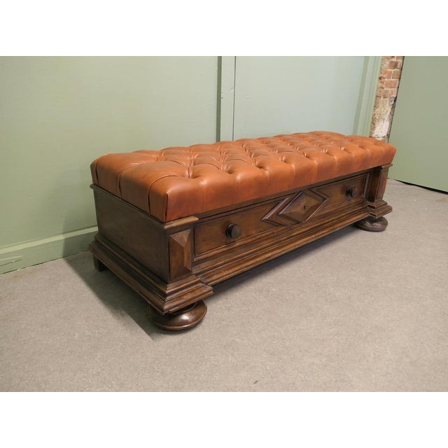 Buttoned Leather Hall Bench, 1920 For Sale - Image 3 of 8