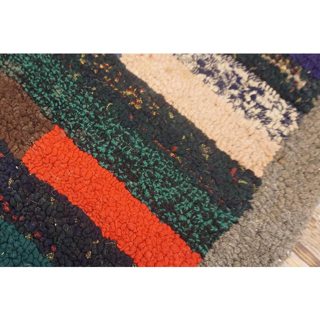 Gray Appreciable Gray Background and Multicolor Stripe Design Vintage American Hooked Rug For Sale - Image 8 of 14