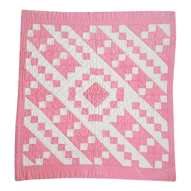 20Thc Mini Pieced Pink & White Postage Stamp Doll Quilt For Sale