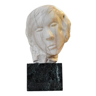 1980s Alabaster Face Bust on Stand by Judy Damon For Sale