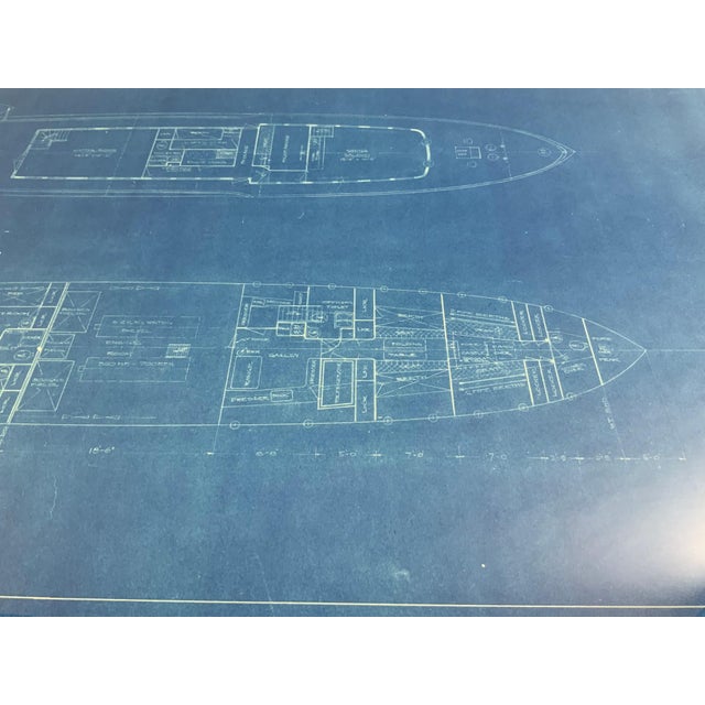 Original blueprint of a one hundred foot yacht by John Wells Incorporated of New York. The plan is a top view showing the...