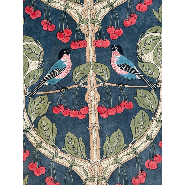 G P & J Baker Birds & Cherries Cotton Indigo Fabric 2 5/8 Yards For Sale - Image 4 of 5