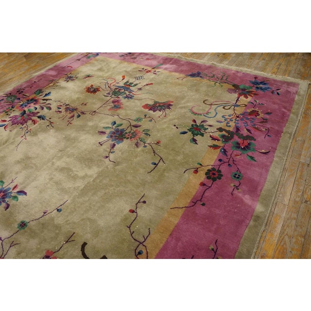 Textile Elegant Pink and Gray Color Floral Design Antique Chinese Art Deco Carpet For Sale - Image 7 of 9