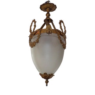 Antique French Louis XVI Style Glass and Bronze Pendant Lamp, 1890s For Sale