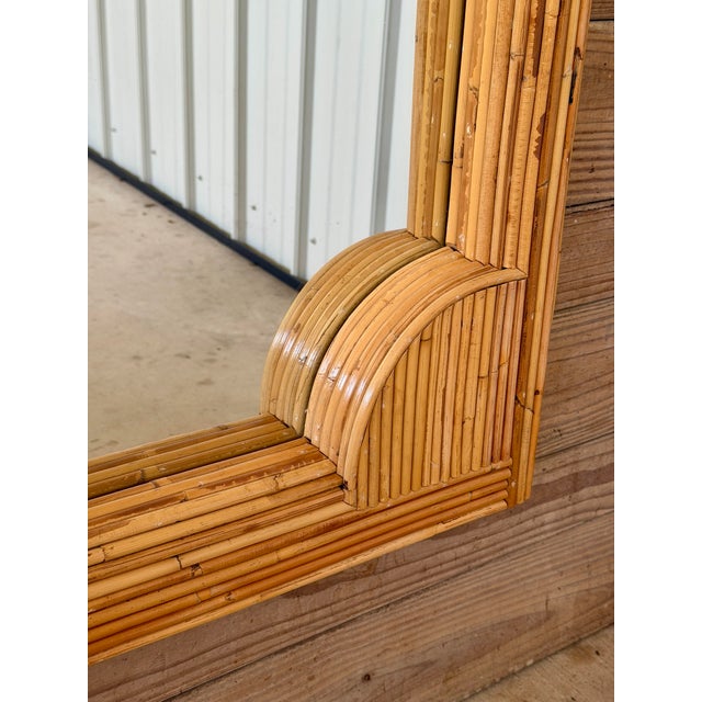 Vintage Coastal Boho Refinished Pencil Reed Rattan Sculptural Arch Wall Mirror For Sale In Naples, FL - Image 6 of 12