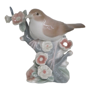 Lladro Nightingale Bird on a Branch With Flowers Porcelain Figurine 4516b