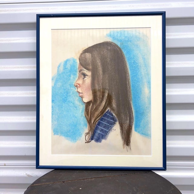 Original Pastel 1970’s Portrait of a Young Brunette For Sale In Charleston - Image 6 of 8