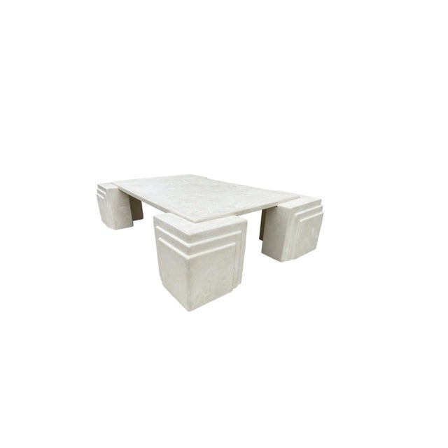 Art Deco Monumental Faux White Pearl Marble Rectangular Cocktail Table in Art Deco Form For Sale - Image 3 of 7