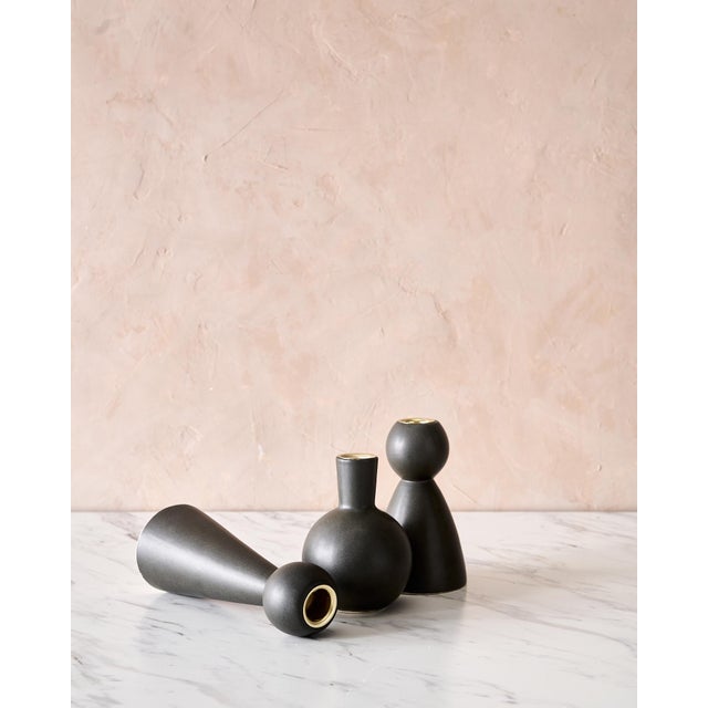 Trio of "Almost Black" Matte Ceramic Taper Candle Holders "Bella," "Bobby," and "Beau" by Lostine For Sale - Image 11 of 12