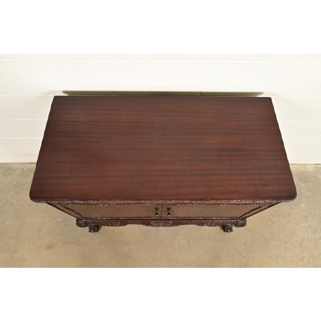 Romweber Antique Chippendale Carved Flame Mahogany Buffet Server or Bar Cabinet, Circa 1920s For Sale - Image 11 of 13