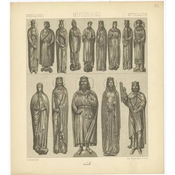 Racinet, Middle Ages Statues Objects, 1880, Paper For Sale - Image 4 of 5