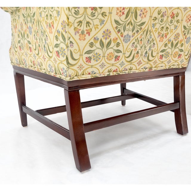 Pair of Deep Profile Antique Wing Arm Chairs Mahogany Legs Federal Style For Sale - Image 11 of 18