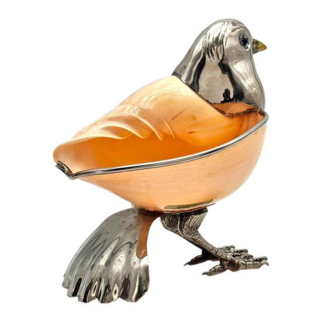 Silver Binazzi Foresto Italian Chrome Bird Shell Bowl Sculpture 8.75" For Sale - Image 8 of 14