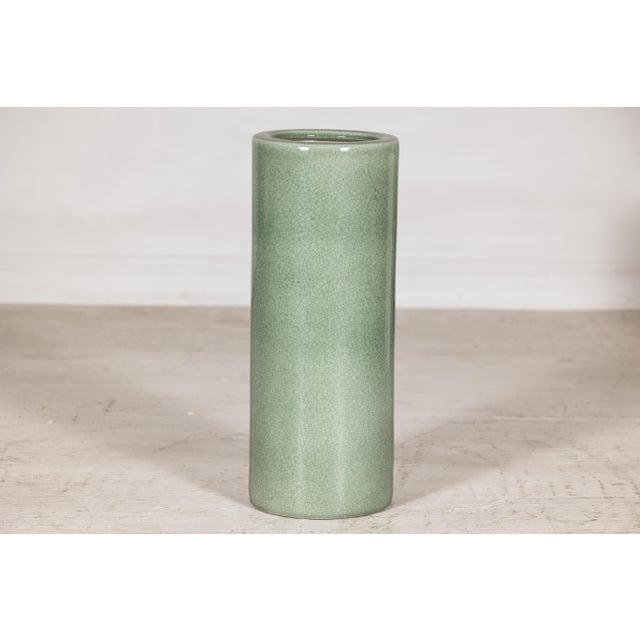 Ceramic Vintage Chinese Celadon Crackle Glaze Umbrella Stand For Sale - Image 7 of 18