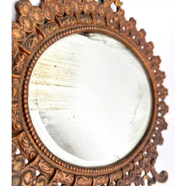 Antique Victorian Gilt Metal Table Mirror – Clover & Floral Frame – Rococo Revival / English Cottage For Sale - Image 14 of 16